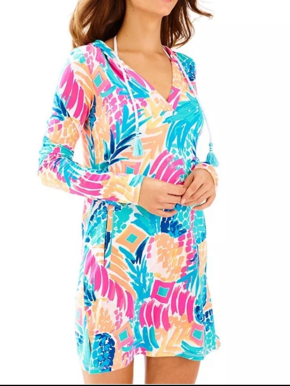 Lilly Pulitzer Rylie Pineapple Print Hooded Swim Cover-Up Dress Size Small